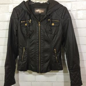 Ci Sono by Cavelini Faux Leather Hooded Jacket N